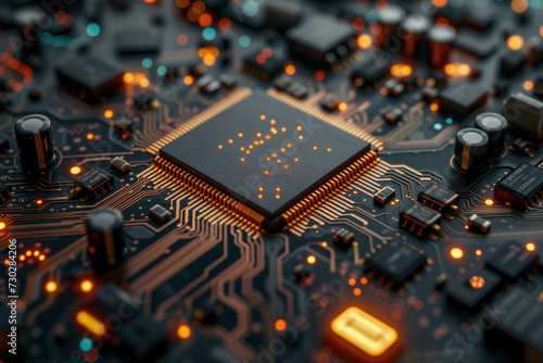 electronic circuit board with digital flex circuits, cilicon chip, futuristic. Background image. Created with Generative AI technology