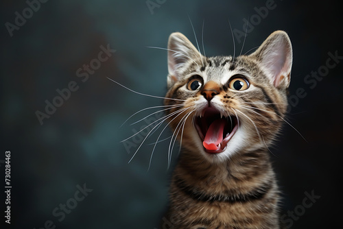 Funny cute cat on background studio. © Pacharee