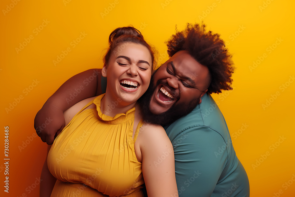 Excited fat couple on background studio. Excited fat couple on background studio.