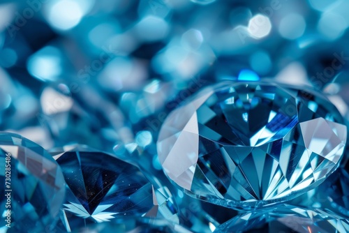 blue diamonds with beautiful light reflections scattered with blue diamonds generative ai