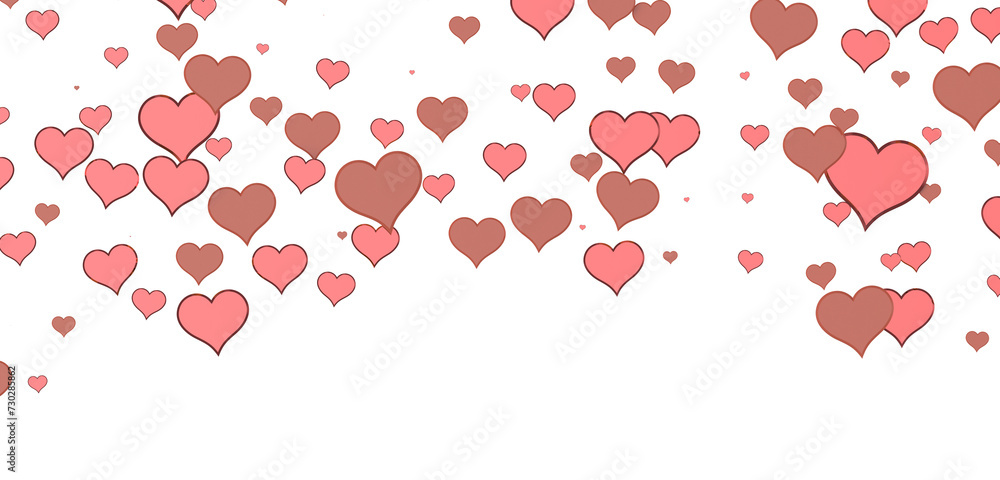 Falling red and pink hearts isolated on transparent background. Valentine’s day design