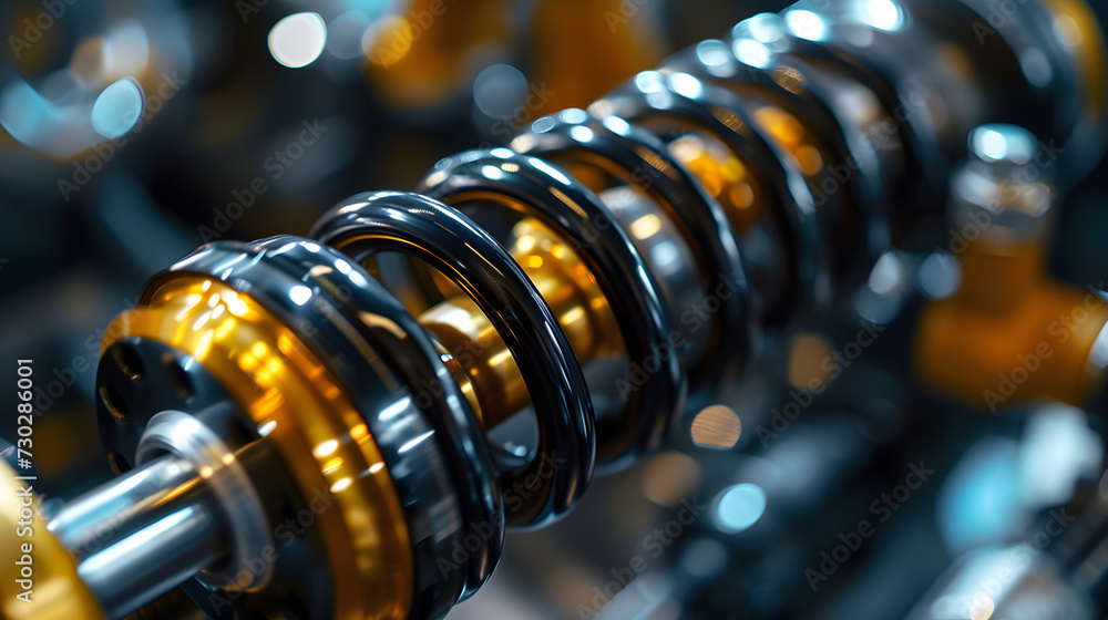 Closeup of springs, shock absorbers rad shock Absorbers focus on suspension Closeup of springs, shock absorbers rad shock Absorbers focus on suspension