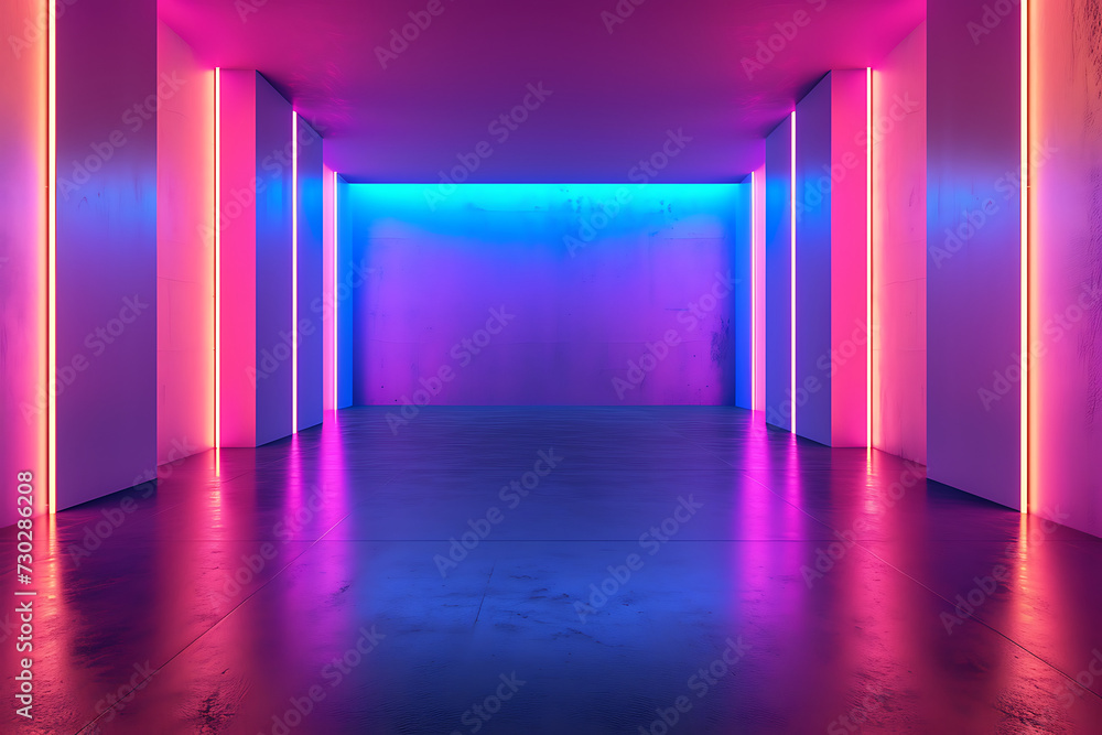 Room with neon lights background.