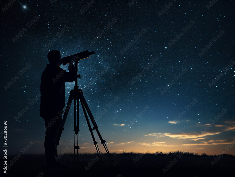 A person gaining a cosmic perspective by using a telescope to explore the unknown.