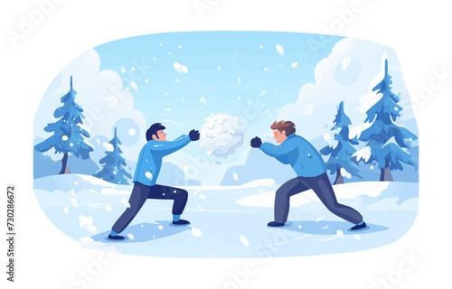 Snowball Fights vector flat minimalistic isolated vector style illustratio