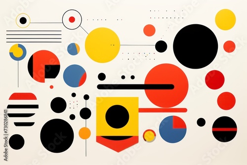 A White poster featuring various abstract design elements