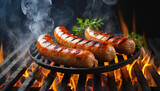 barbecue sausage on fiery grill with smoke, symbolic of outdoor cooking and savory flavor