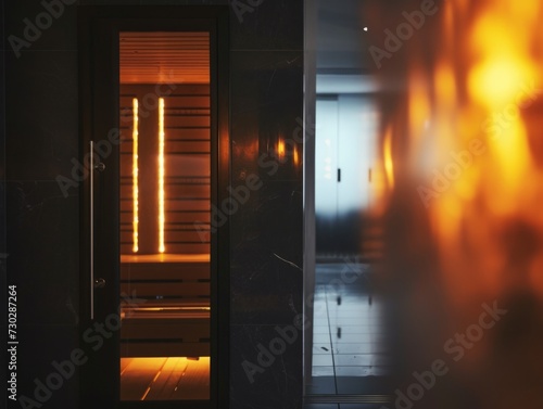 Warm ambiance in a private infrared sauna with glowing heater elements