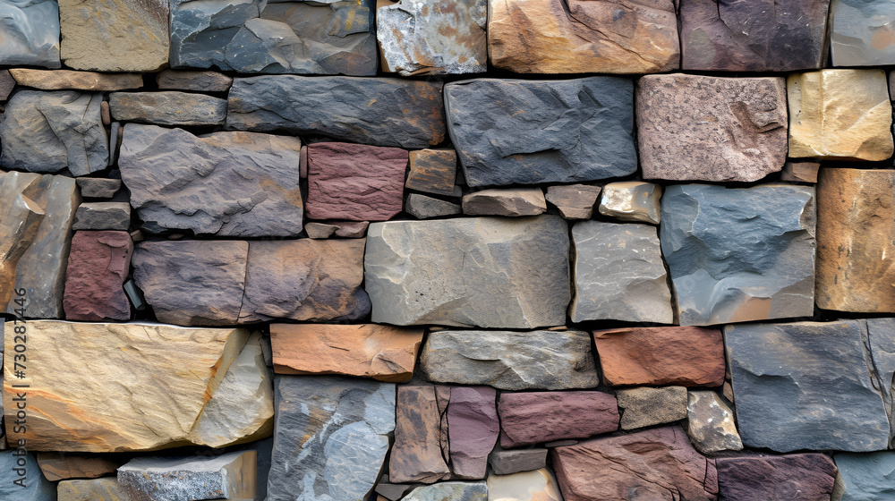 A Stone Wall Composed of Multicolored Rocks A Stone Wall Composed of Multicolored Rocks
