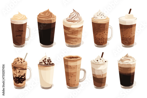 Different types of coffee clipart vector illustration