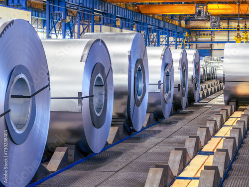 Rolls of sheet steel in selective focus. Cold rolled and hot rolled steel products for sale.Close-up.