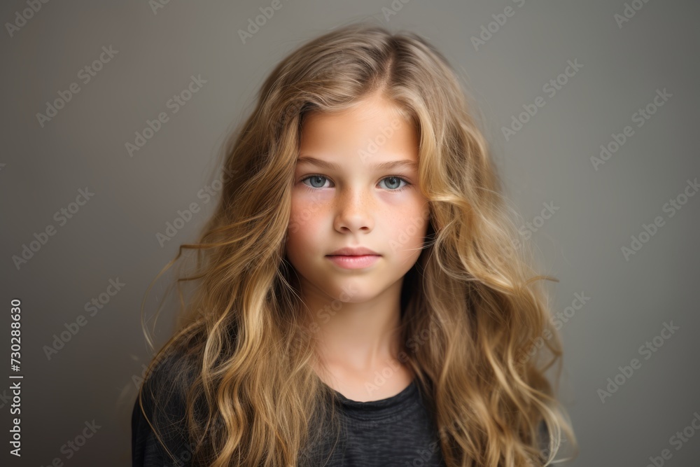 Portrait of a beautiful little girl with long blond hair. Studio shot. Portrait of a beautiful little girl with long blond hair. Studio shot.
