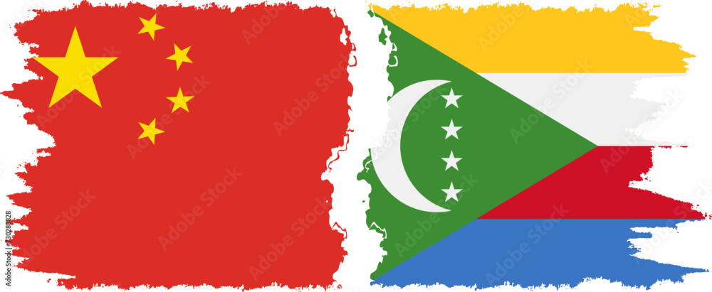Comoros and China grunge flags connection vector Comoros and China grunge flags connection vector