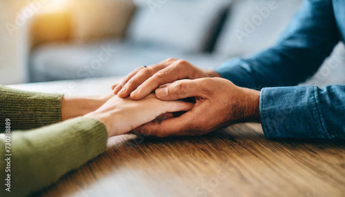 two people  hands intertwined  conveying comfort and support indoors
