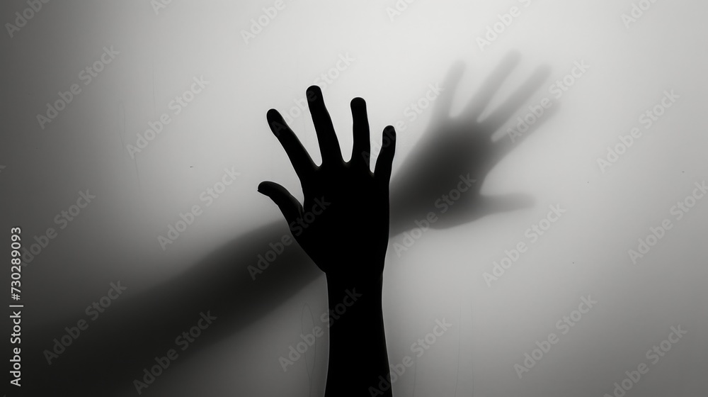 Hand silhouette on grey background. Blurred human hand shape out of focus Hand silhouette on grey background. Blurred human hand shape out of focus