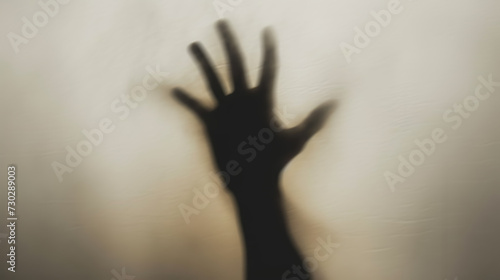 Hand silhouette on bright background. Blurred human hand shape out of focus