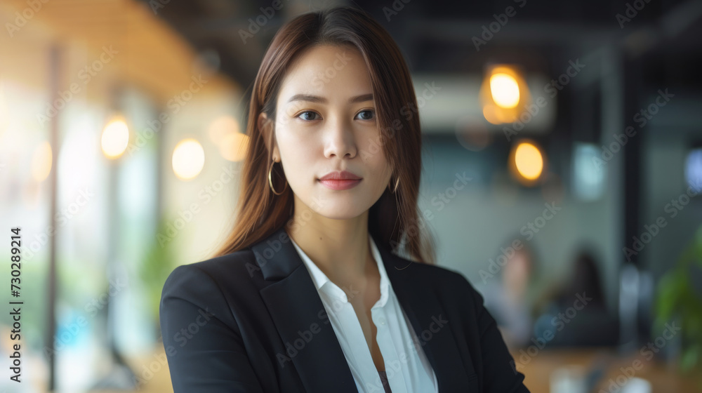 Businesswoman of Japanese appearance in the office, confident leader of a business team Businesswoman of Japanese appearance in the office, confident leader of a business team