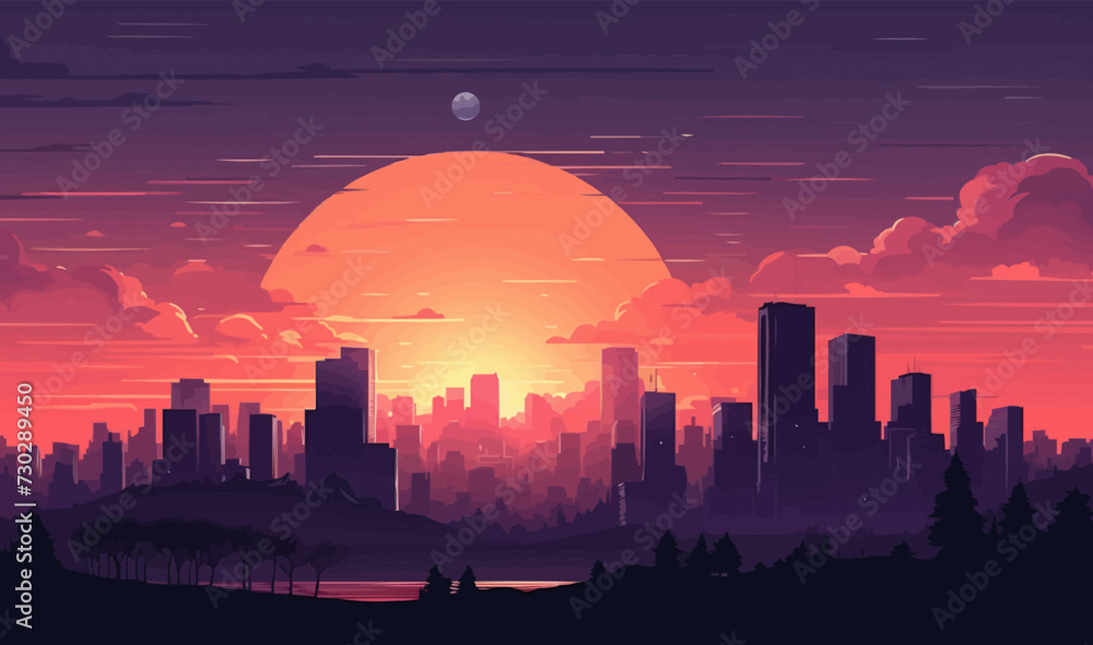 Fototapeta premium sunset city vector flat minimalistic isolated illustration