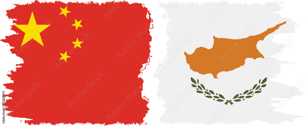 Cyprus and China grunge flags connection vector