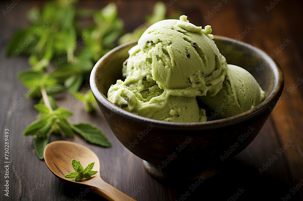 Creamy Matcha ice cream. Food sorbet dessert. Generate Ai Creamy Matcha ice cream. Food sorbet dessert. Generate Ai