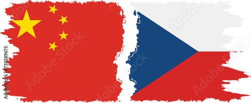 Czech and China grunge flags connection vector