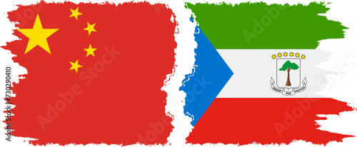 Equatorial Guinea and China grunge flags connection vector