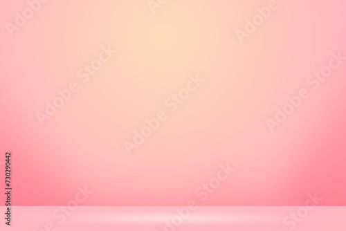 Fototapeta Naklejka Na Ścianę i Meble -  Solid Peachy Pink Color Background. Empty Room Wall for Product Display. Beautiful Studio Background for Advertisement. 3d Render Background. Abstract wall Design. Interior Room Wall with Floor.