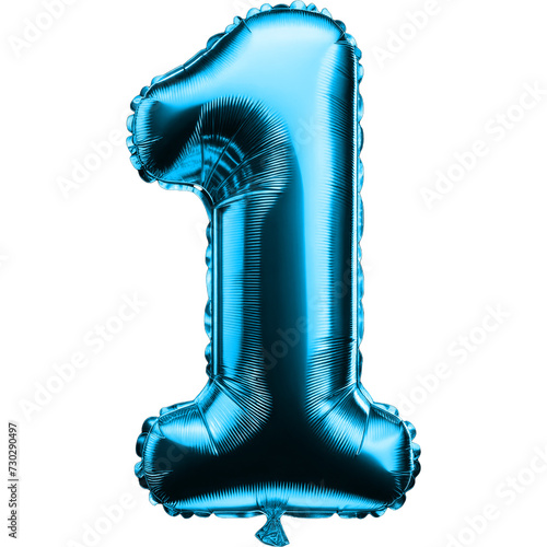 Number 1 blue Holographic Foil Balloon Clipart Metalic Font and Shiny for Festive Event Decor and Creative Design Projects Celebrate with Decorative Letters Isolated on a White Background
