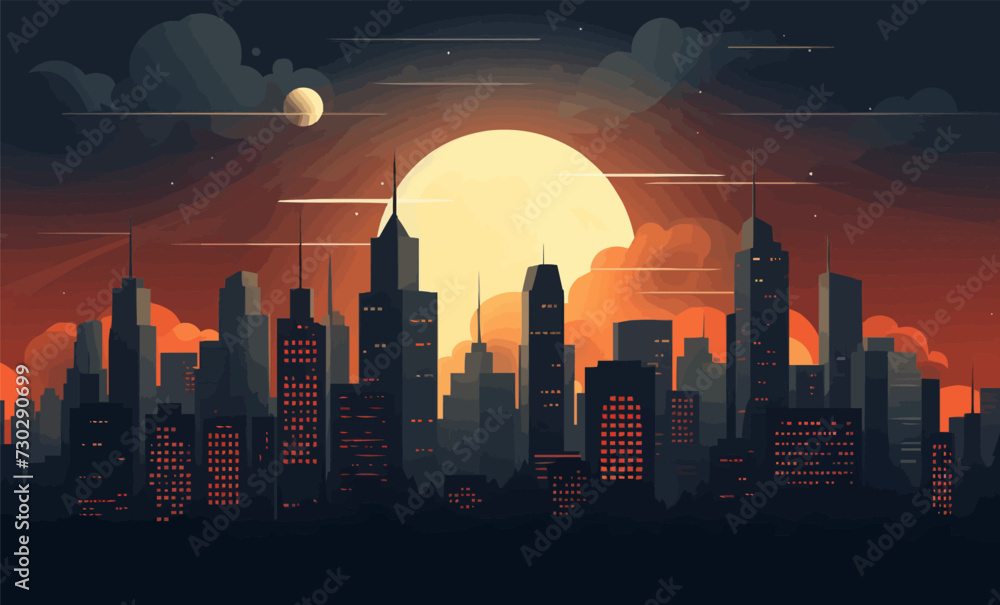 Fototapeta premium full moon city vector flat minimalistic isolated illustration