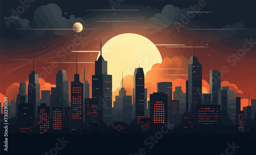 full moon city vector flat minimalistic isolated illustration