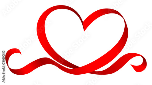 Stylized heart made of red or pink ribbon isolated on white background