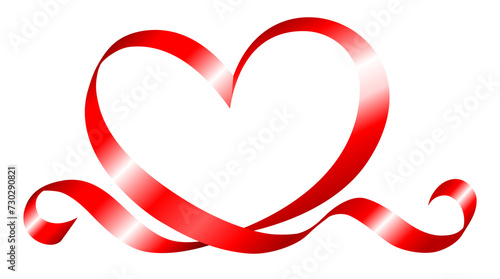 Stylized heart made of red or pink ribbon isolated on white background