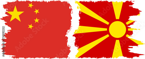 Northern Macedonia and China grunge flags connection vector