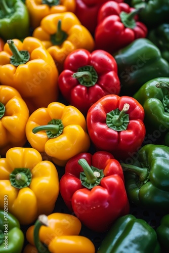 A colorful mix of bell peppers, showcasing nature's paintbrush with red, yellow, and green