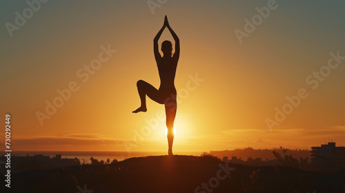 Silhouette imagery of yoga poses at sunrise, emphasizing physical activity as a method to treat mental health issues