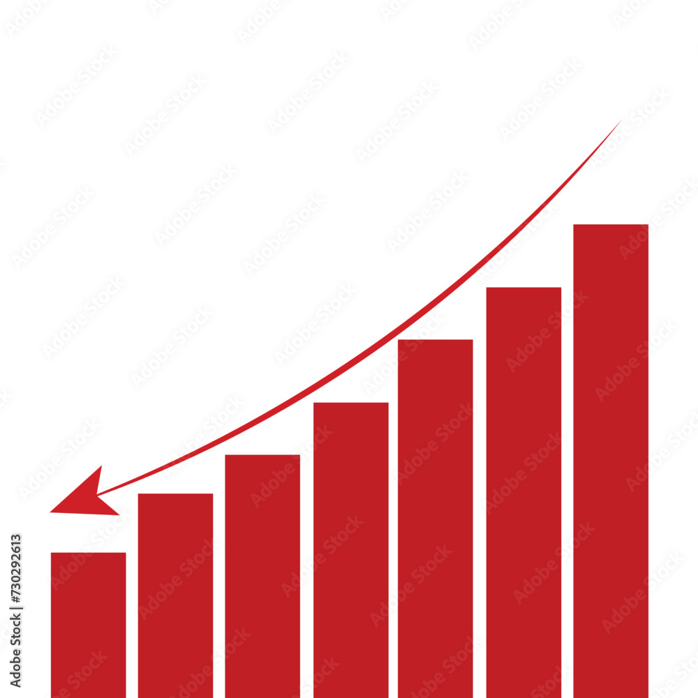 Growing business 3d red arrow with bar chart, Profit arow Vector illustration.Business concept, growing chart. Growing business 3d red arrow with bar chart, Profit arow Vector illustration.Business concept, growing chart.
