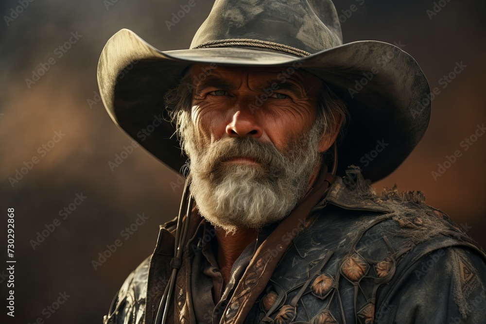 Rugged Mature man cowboy portrait. Handsome masculine. Generate Ai