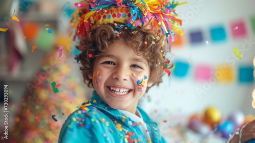 A birthday boy gleefully smashing