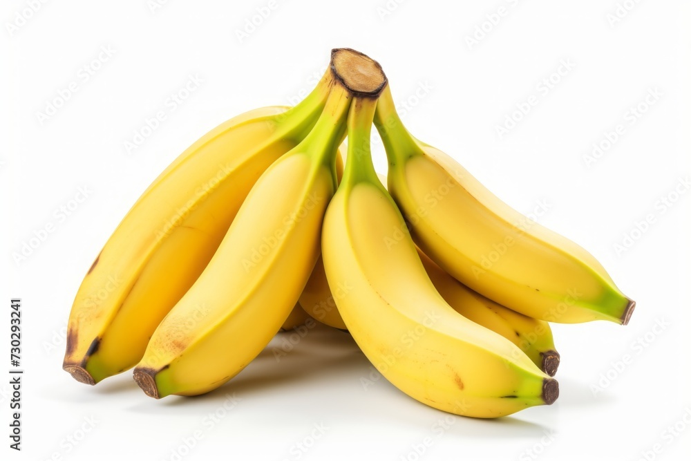 isolated bananas on a white background. a bunch of yellow ripe bananas.