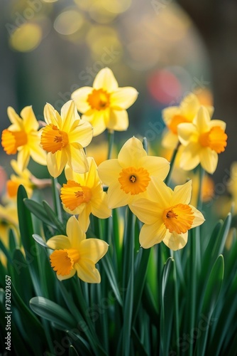 A cluster of daffodils, their golden trumpets heralding the arrival of spring
