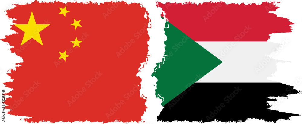 Sudan and China grunge flags connection vector Sudan and China grunge flags connection vector