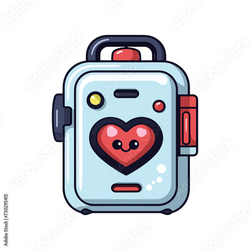 Cute defibrillator. Cartoon vector illustration