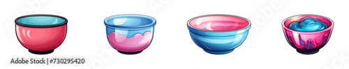 Cartoon dye bowl set. Vector illustration