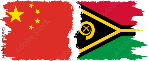 Vanuatu and China grunge flags connection vector