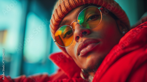 A Man Wearing Glasses and a Red Jacket © DCoDesign