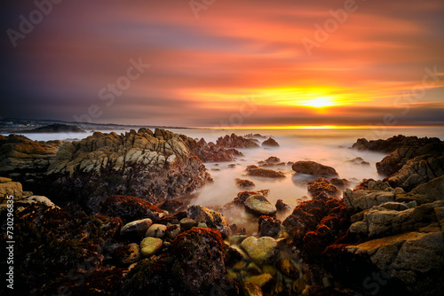 Sunset on the Coastline of Pacific Grove, California.  photo