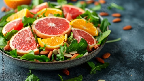 A light and citrusy citrus salad composed of orange and grapefruit segments, mixed greens