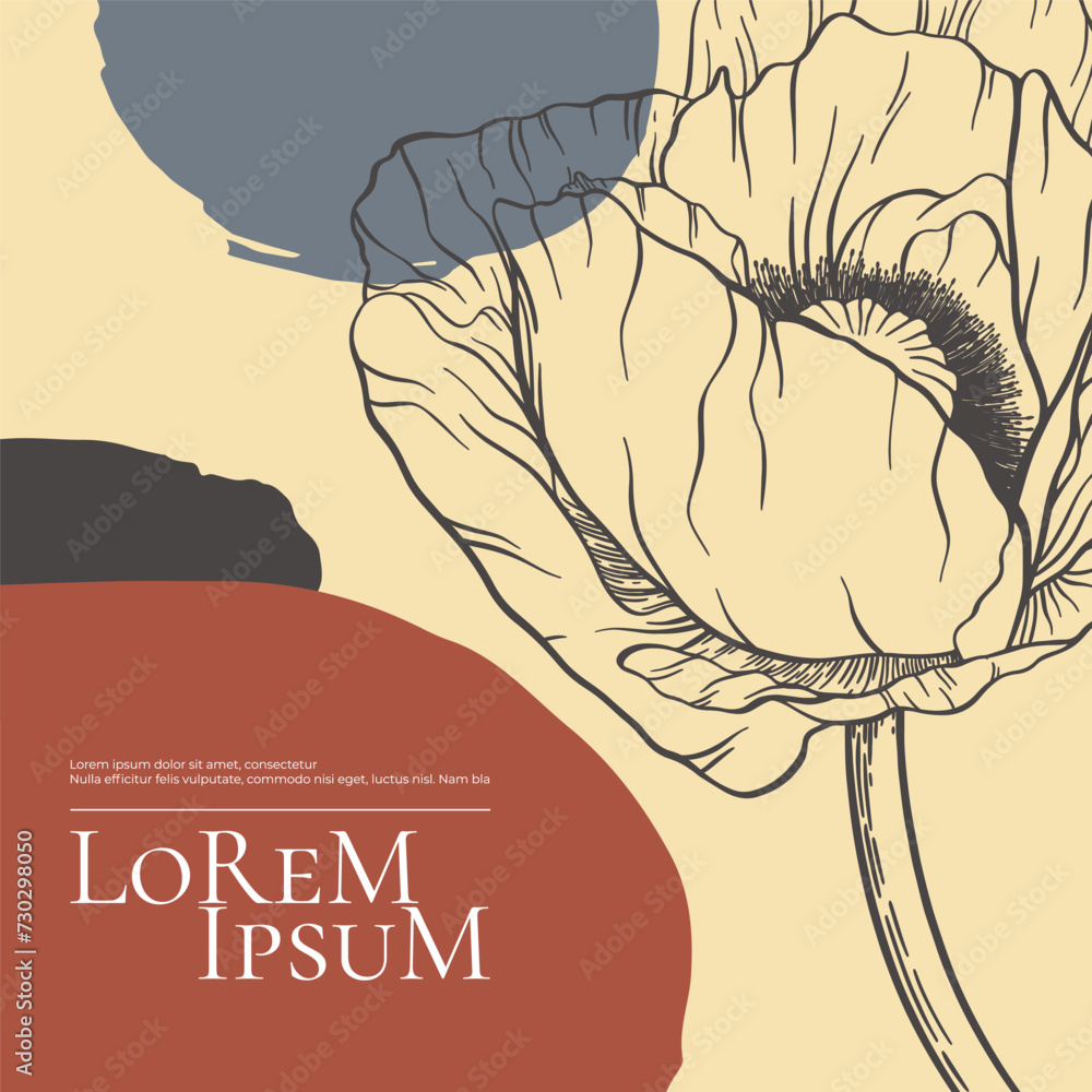 One big hand drawn vector poppy, different shapes paint stains. Floral ...
