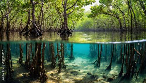 mangrove forest submerged underwater, showcasing nature's tranquility and biodiversity photo