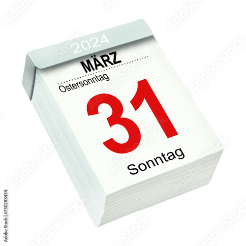 Deutscher Kalender Ostern 31. März  2024 Ostersonntag  Hintergrund transparent PNG cut out © PhotoSG
